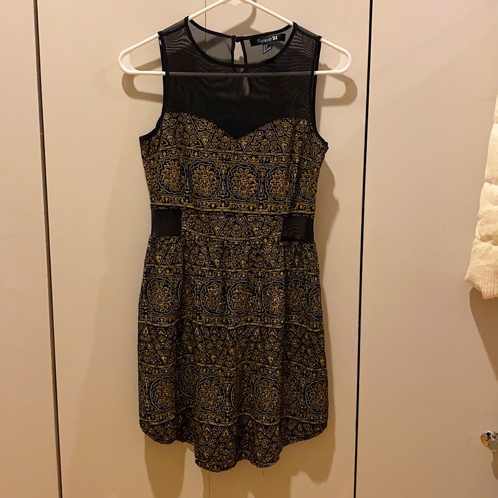 Forever 21 Aztec Dress with Black Mesh Detail
